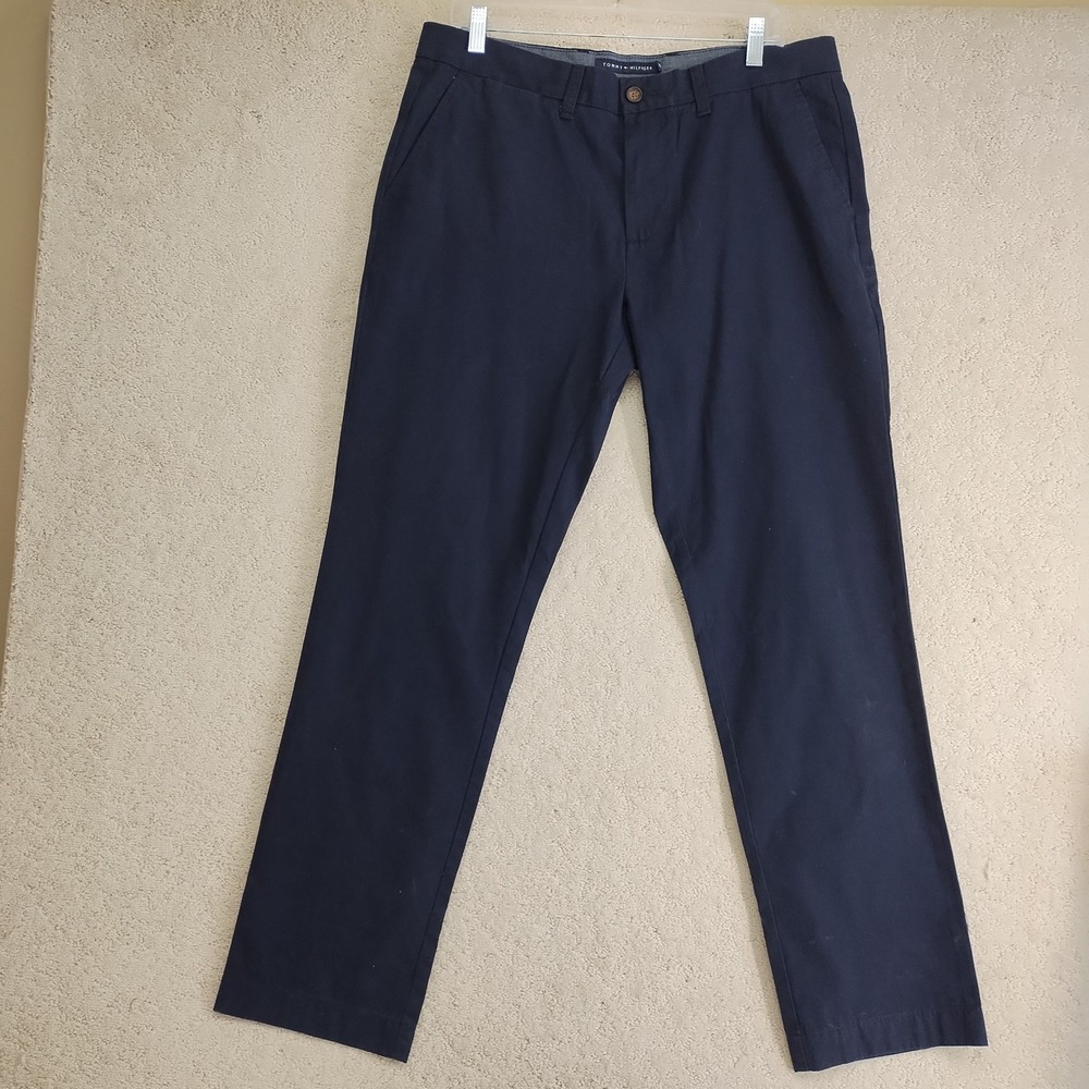 Tommy Hilfiger Chino Pants Mens 34x32 Tailored Fit Navy Zipper Fly Casual